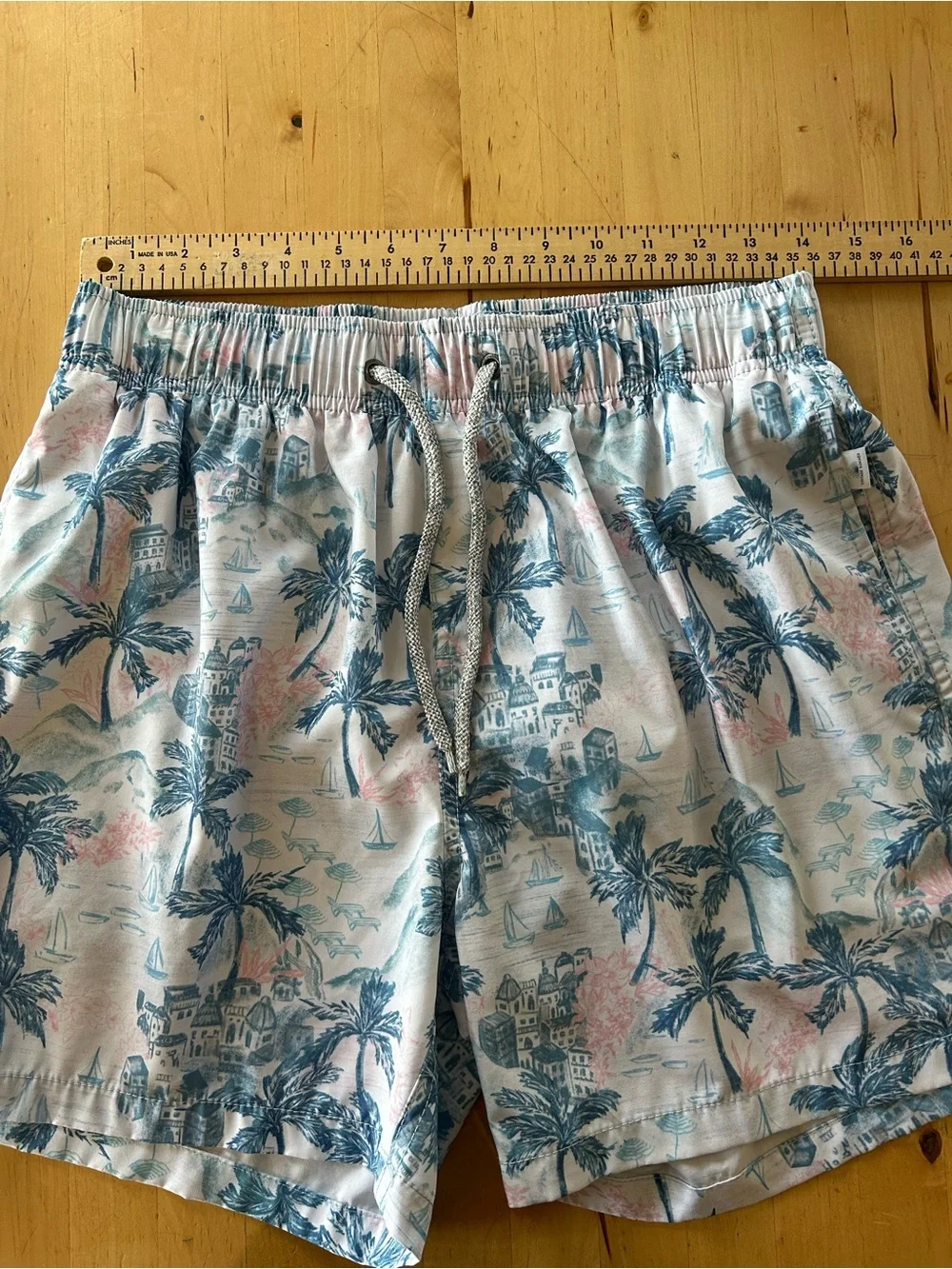 VINTAGE SUMMER Matching Cabana Set Palm Tree Swim Trunks & Button Up Shirt S